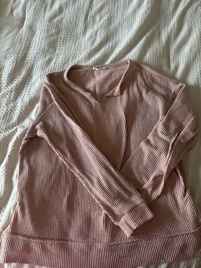 Light Mauve Waffle Knit Pullover Sweater